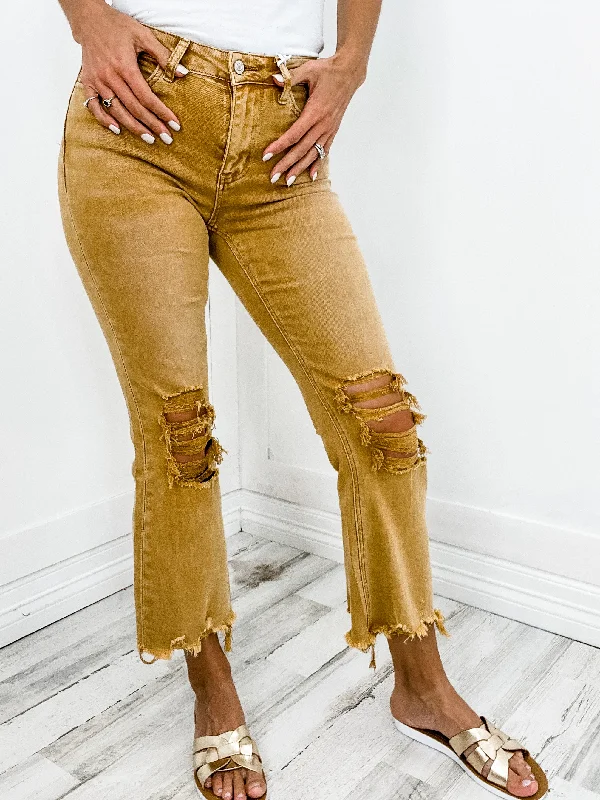 Vervet High Rise Cropped Flare Jeans in Khaki