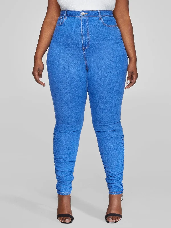 Ultra High Rise Skinny Jeans with Ruching Detail