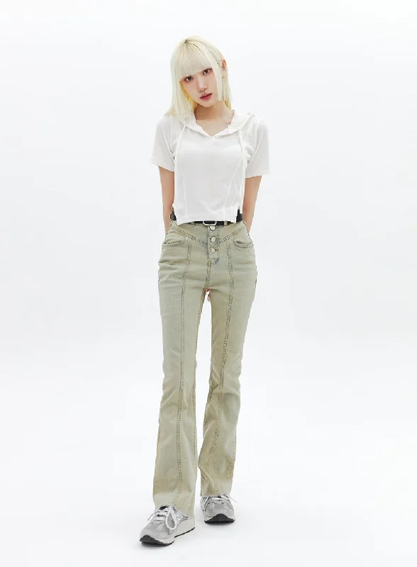 Beige Wash Bootcut Jeans BA320