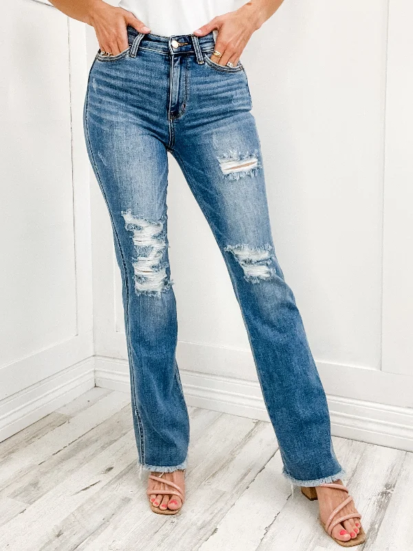 Judy Blue HAYDEN High Rise Distressed Fray Hem Bootcut Jeans