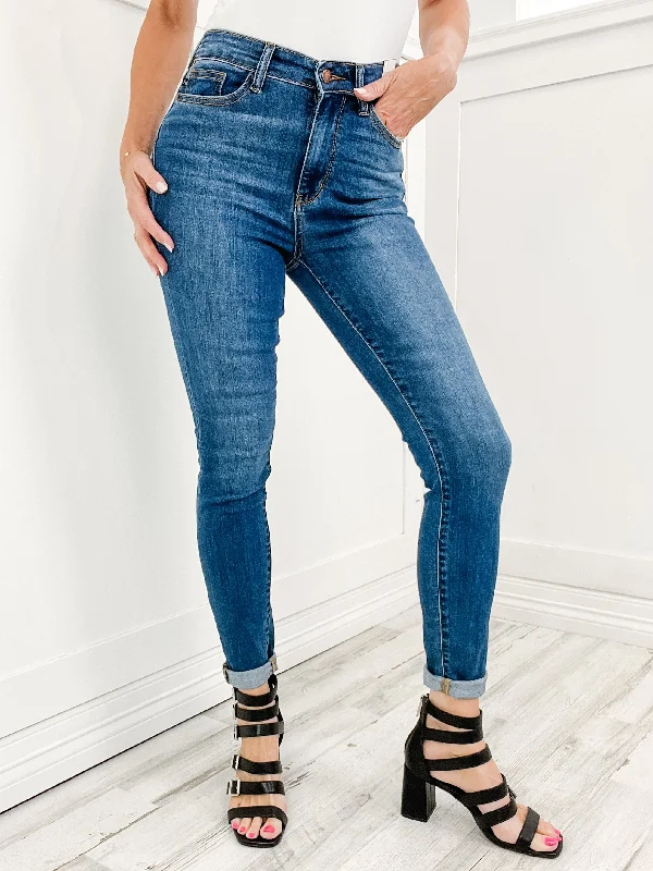 Judy Blue TESSA Hi-Rise Cuffed Hem No Distressing Skinny Denim Jeans