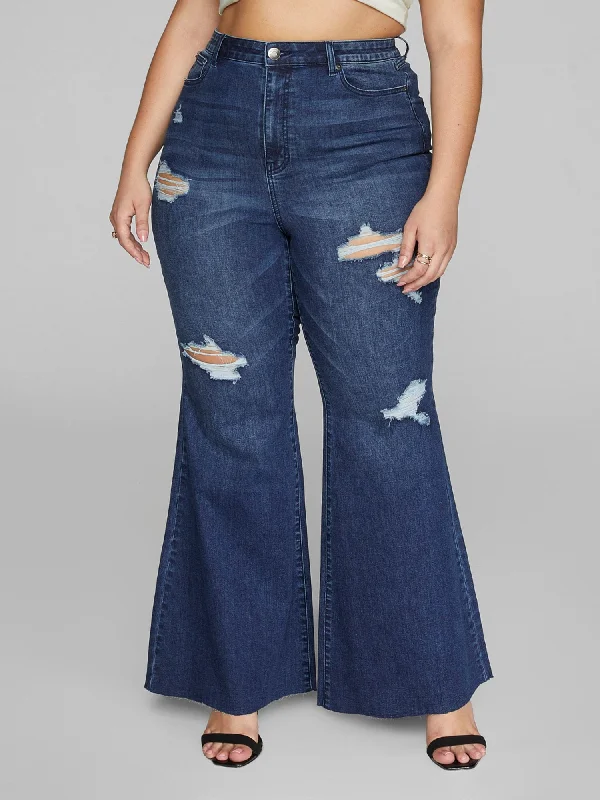 Ultra High Rise Destructed Flare Jeans