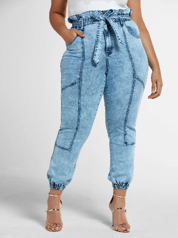 Light Wash High Rise Paperbag Waist Jogger Jeans