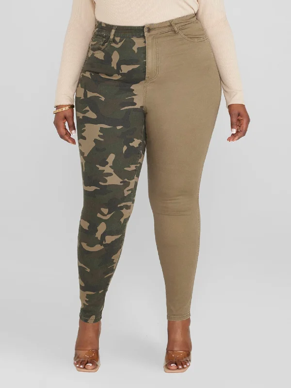 High Rise Two-Tone Camo Skinny Jeans