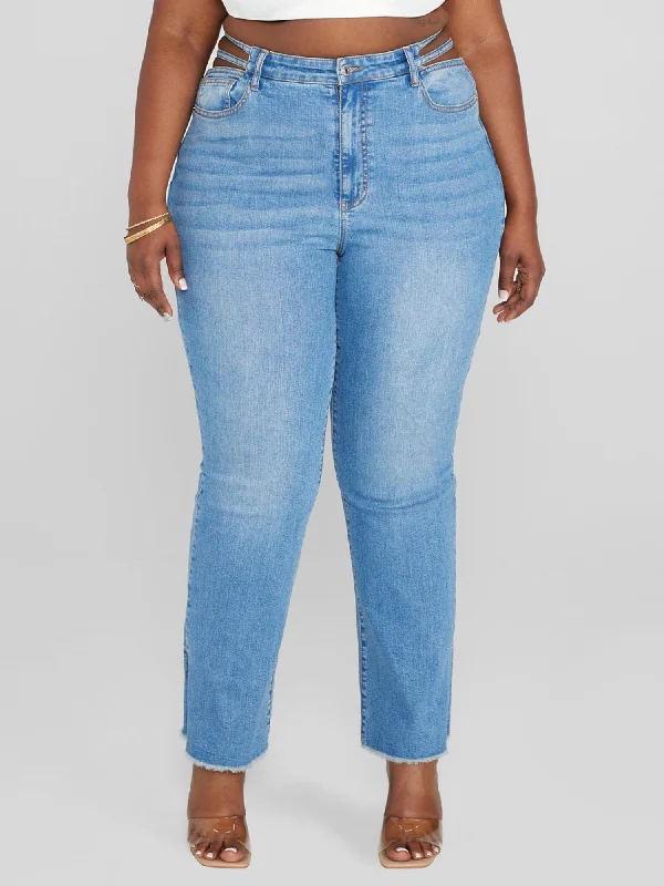 High Rise Split Waist Relaxed Fit Jeans