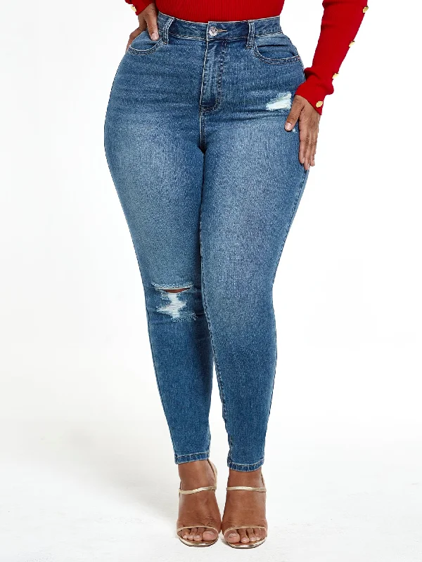 Dark Wash Super Skinny Destructed Jeans