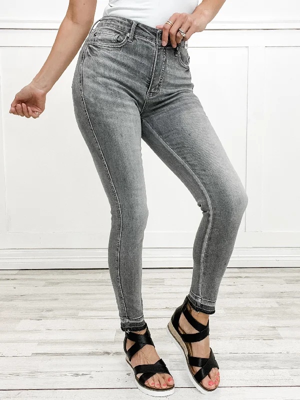 Judy Blue KYLER Grey High Waist Tummy Control Release Hem Skinny Jeans