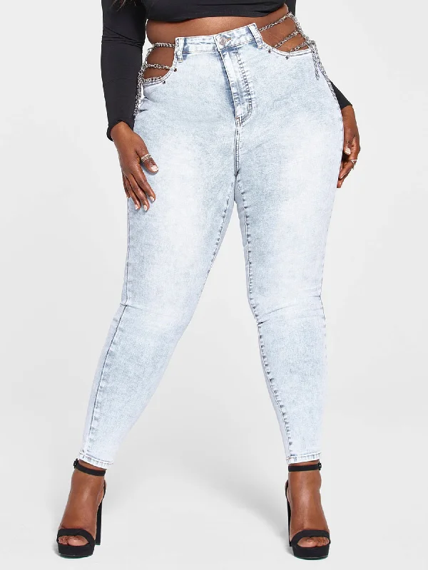 High Rise Chain Detail Skinny Jeans