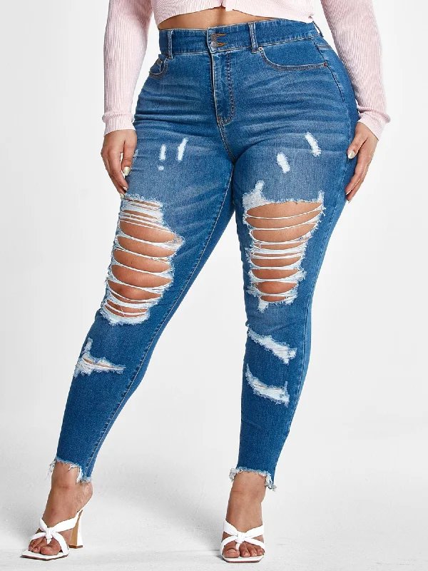 High Rise Blowout Curvy Fit Skinny Jeans - Short Inseam