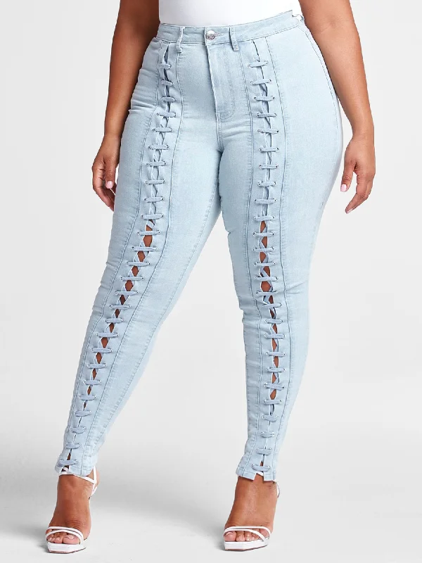 High Rise Lace Up Skinny Jean - Short Inseam