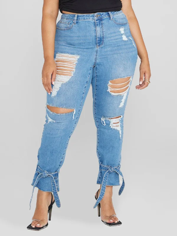 High Rise Ankle Tie Detail Jeans