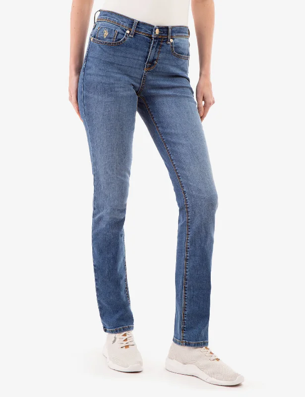 MID RISE SLIM STRAIGHT JEANS