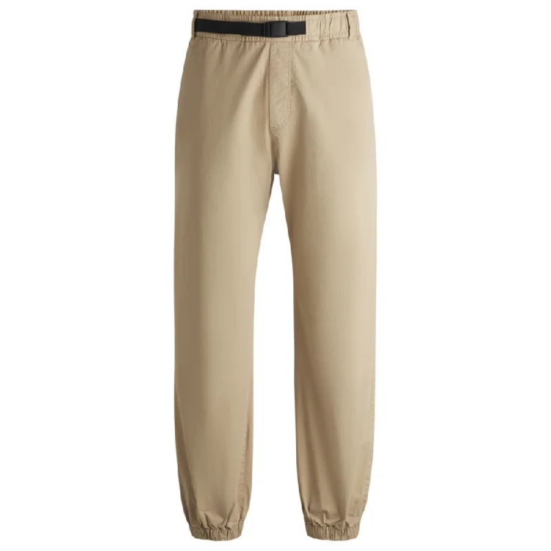 Tapered-fit trousers in stretch gabardine with branded belt