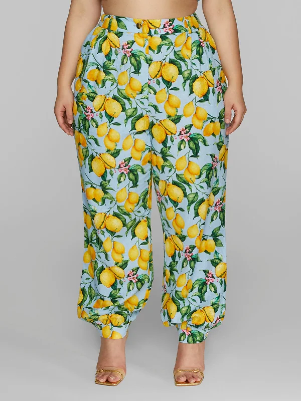 Skye Lemon Print Jogger Style Pants