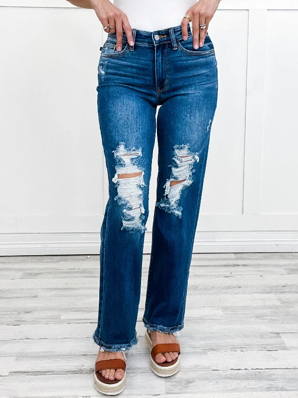 Judy Blue WEEKEND VIBES Mid-Rise Straight Leg Distressed Dad Jean