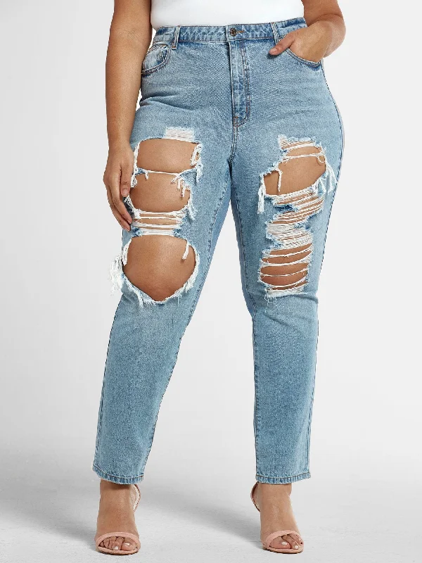 High Rise Blowout Straight Leg Jeans - Tall Inseam