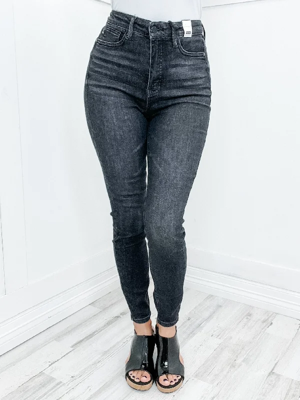 Judy Blue "Fiona" Hi-Rise Tummy Control  Black Wash Skinny  Denim Jeans