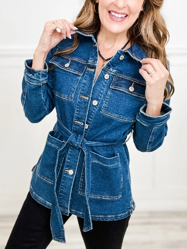 Judy Blue Mid Length Denim Utility Side Slit Jacket