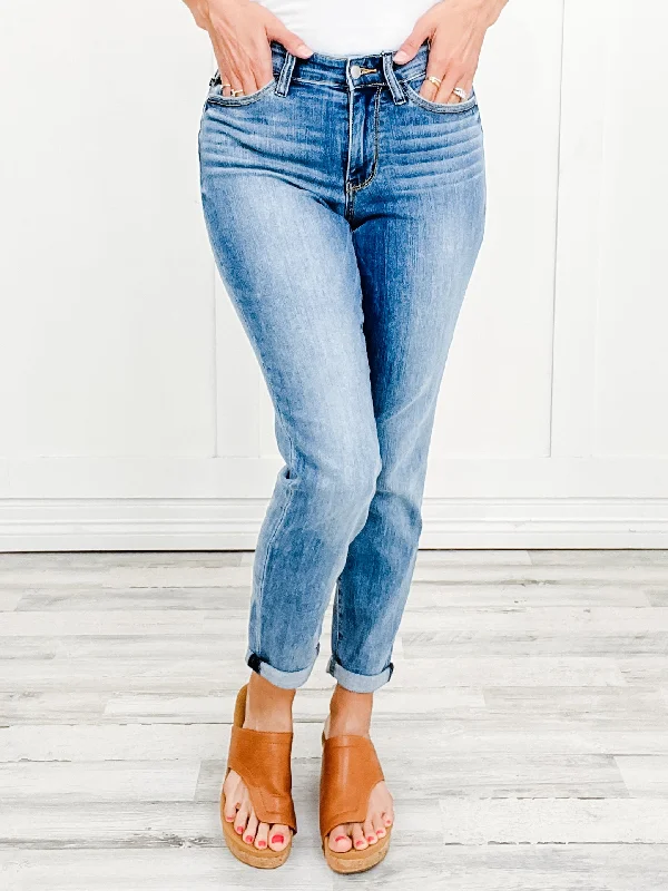 Judy Blue COOPER Midrise Cuffed Slim Fit No Distressing Jeans