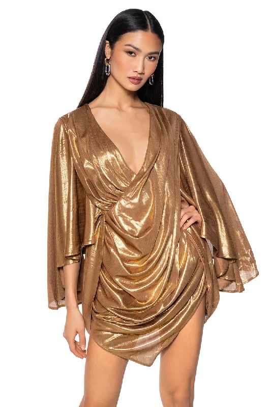 FANTASY DRAPED METALLIC MINI DRESS