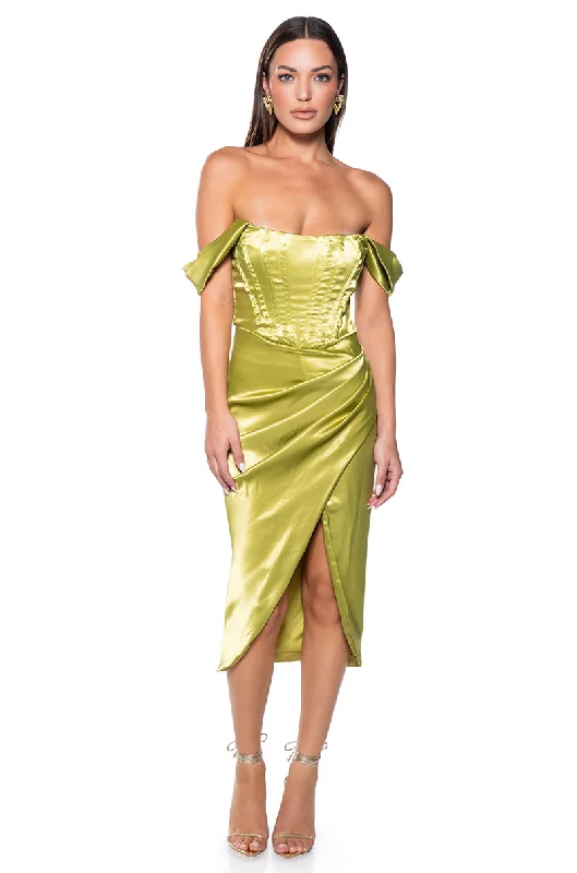 IMPRESSED BY ME SATIN CORSET MIDI DRESS