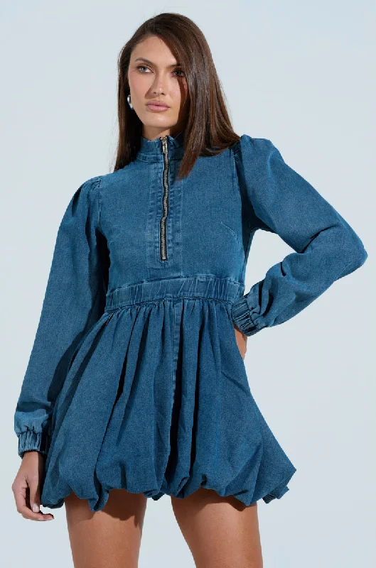 PASS THE BUBBLY DENIM MINI DRESS