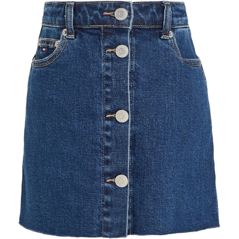 Tommy Hilfiger Denim Button Through Skirt Midblueclean