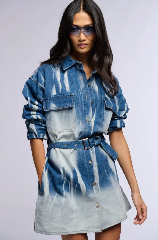 TAKE ME TO THE RODEO DENIM SHIRT DRESS