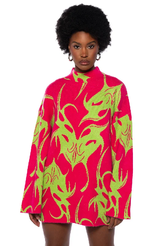 MUSHU GRAPHIC SWEATER MINI DRESS