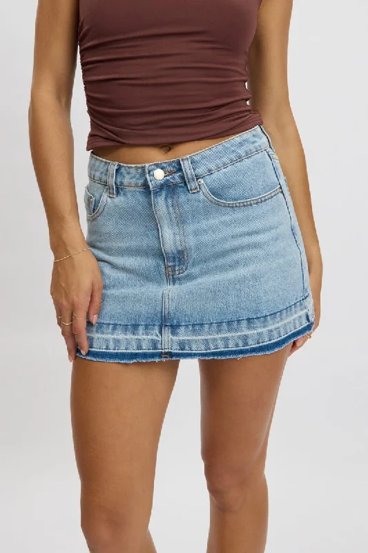 Denim Mini Skirt Mid Rise Let down Hem