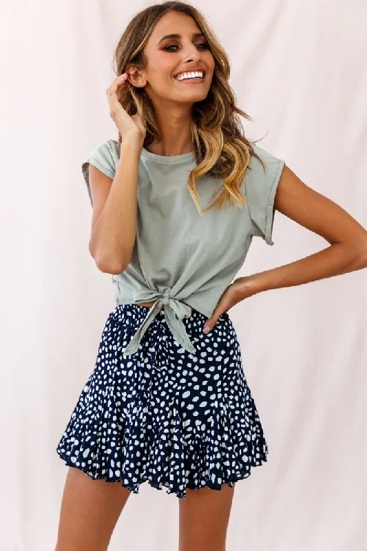 Robyn Flounce Polka Dot Mini Skirt Navy