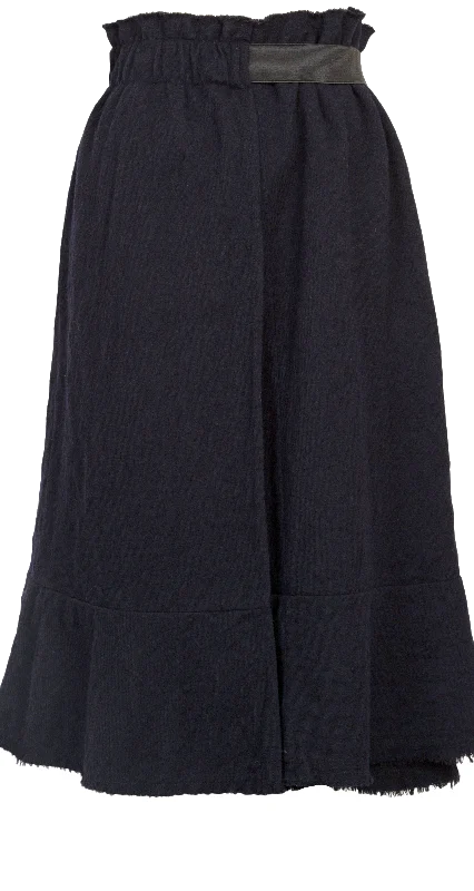 COMME des GARCONS Japan. TRICOT. Navy Wool Elastic Waist Half Wrap Skirt