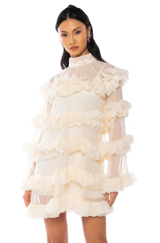 ROMANTIC LAYERED RUFFLES LONG SLEEVE MINI DRESS