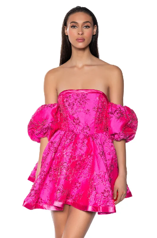 PRETTY IN PINK BROCADE MINI DRESS