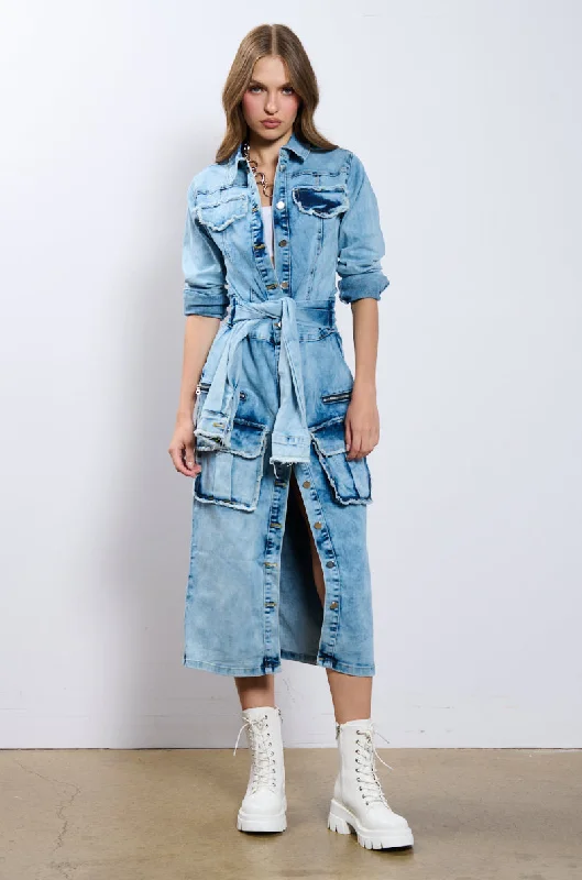 STARTING NEW DENIM MIDI DRESS