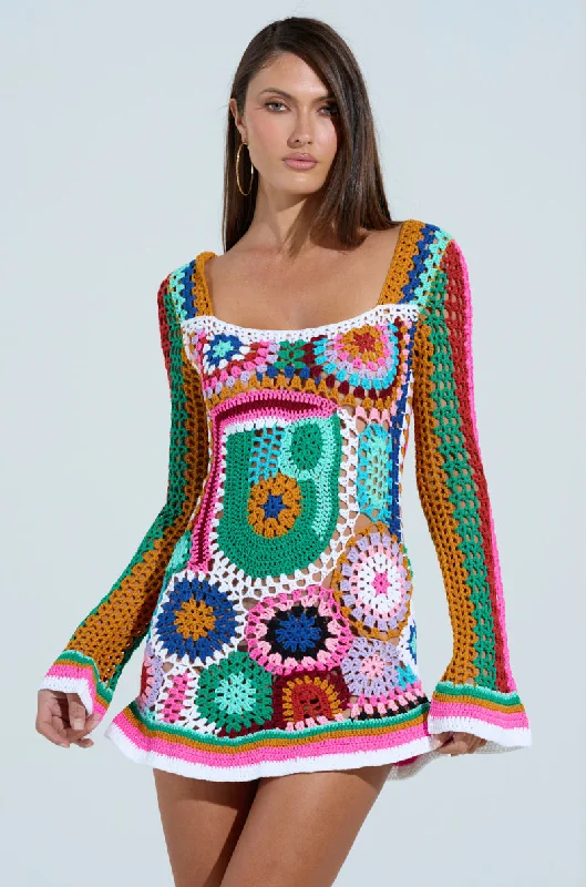 CROCHET ALL DAY COLORBLOCK MINI DRESS