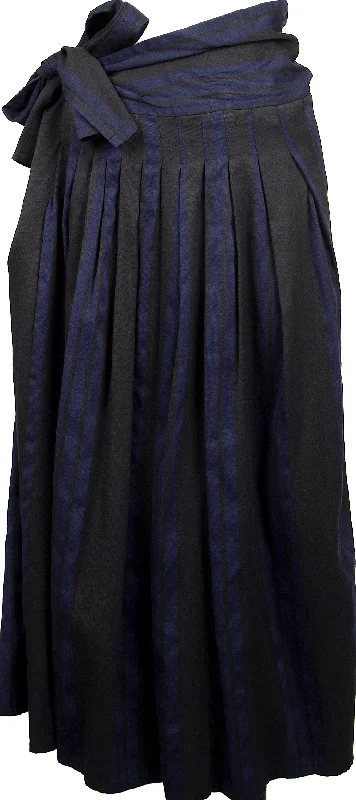 YOHJI YAMAMOTO JAPAN. Y's  MOLDYFIG Y'S bis Black, Navy Wool Rayon Pleats Stripe Skirt