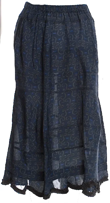 COMME DES GARÇONS Japan. TRICOT. Dark Blue Paisley Print Rayon Flutter Skirt