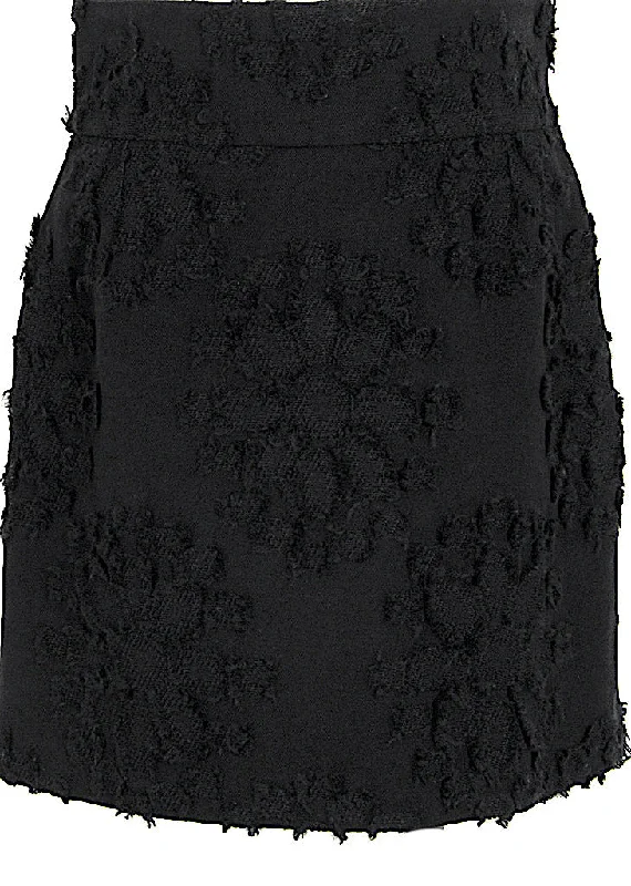 SONIA RYKIEL Paris. Black Wool Cotton Flower Cut Jacquard Skirt