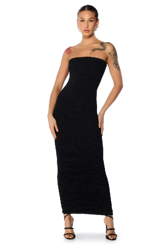 CINCH ME IN KNIT TUBE MAXI DRESS IN BLACK