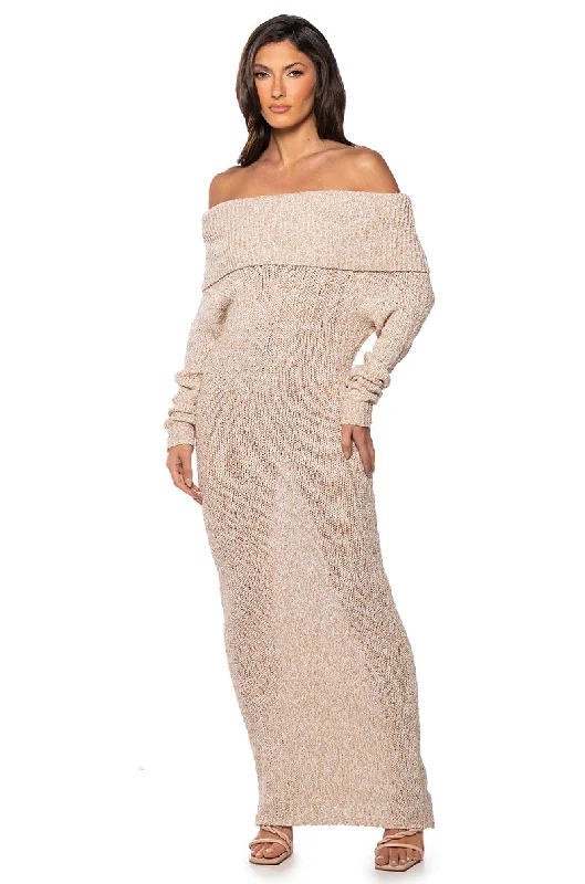 STORM OFF THE SHOULDER MAXI SWEATER DRESS