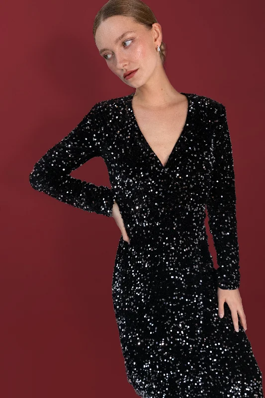 SEQUIN WRAP MIDI DRESS