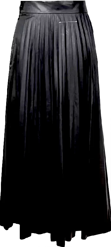 Maison Margiela Paris. NEW W/O TAG Black Pleated Faux Leather Pleated Midi Skirt