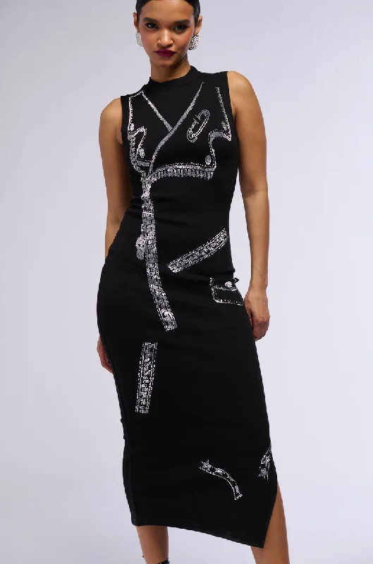 YOYO RHINESTONE PRINTED MIDI DRESS