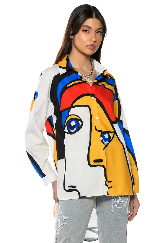 ABSTRACT ART MINI BUTTON UP DRESS