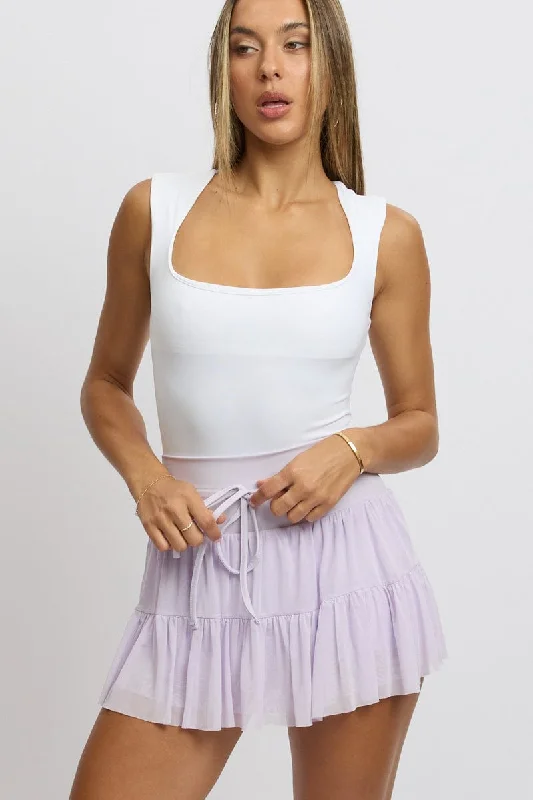 Purple Flare Skort Skirt High Rise Mini Mesh Tiered