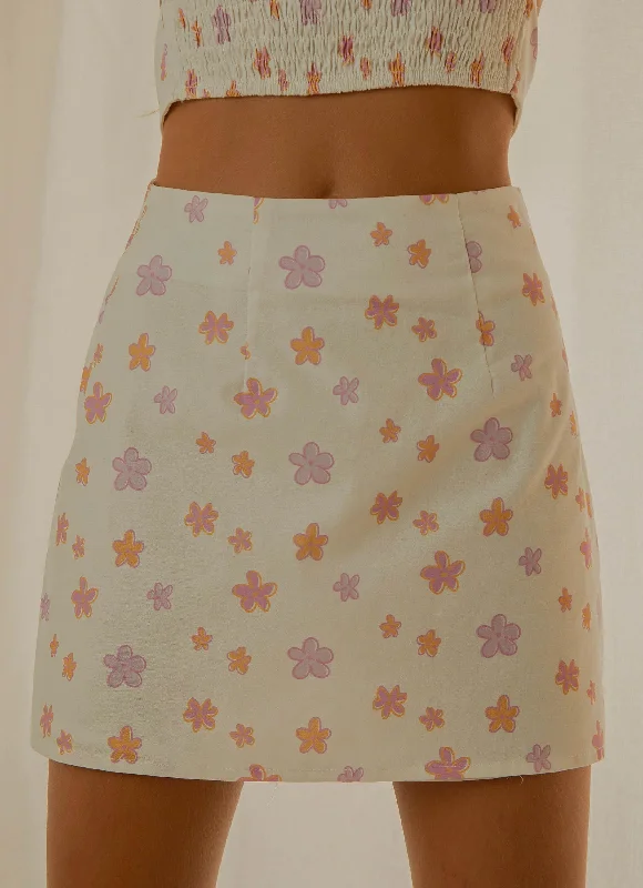 Morning Market Linen Mini Skirt - Pink Wild Poppies