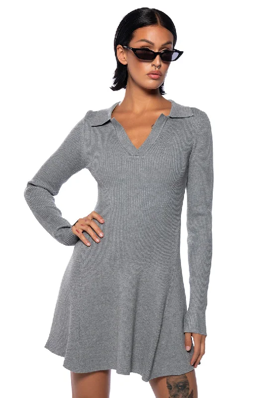 ELLA SWEATER KNIT COLLARED MINI DRESS