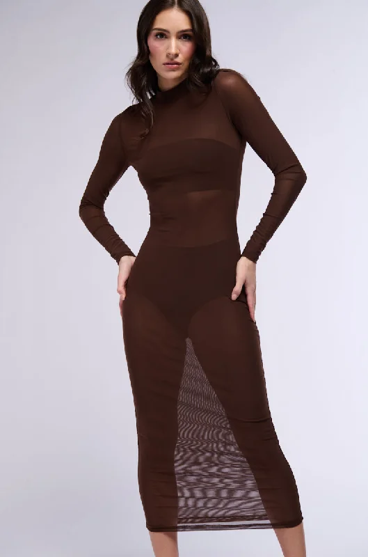 AU REVOIR MESH MIDI DRESS IN BROWN