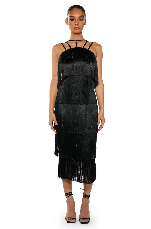 GIGGLE WATERS MAXI FRINGE LAYERED DRESS